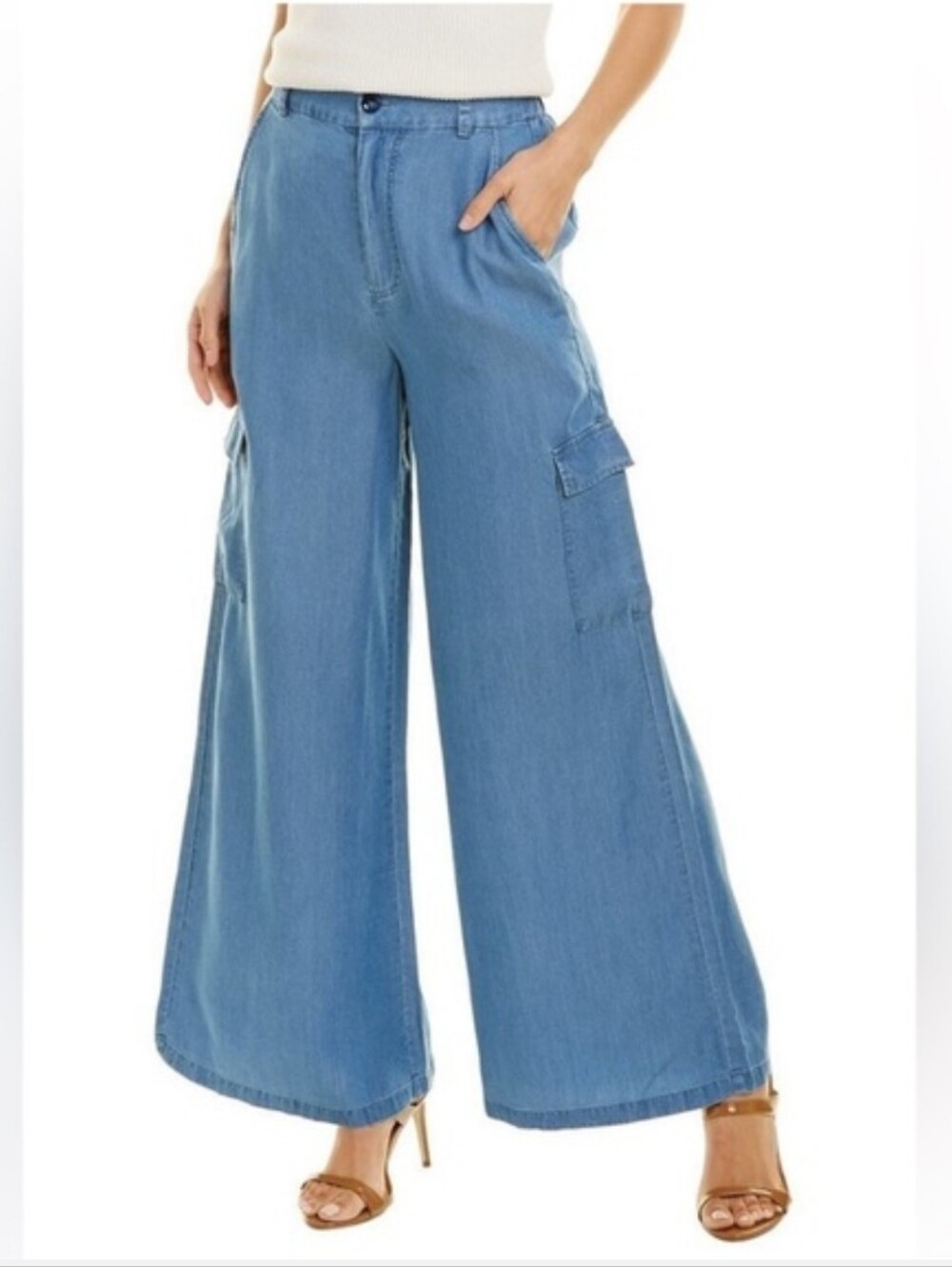 Walter Baker Ryleigh High Rise Light Wash Chambray Wide Leg Cargo Pants Medium